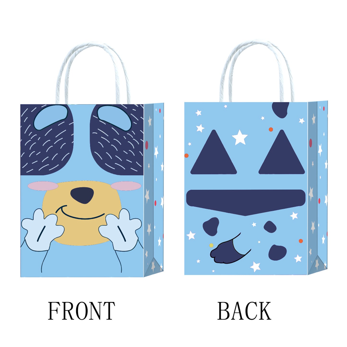 Cute dog-printed party favor bags (10-pack), ideal for kids' birthday celebrations or puppy-themed events.