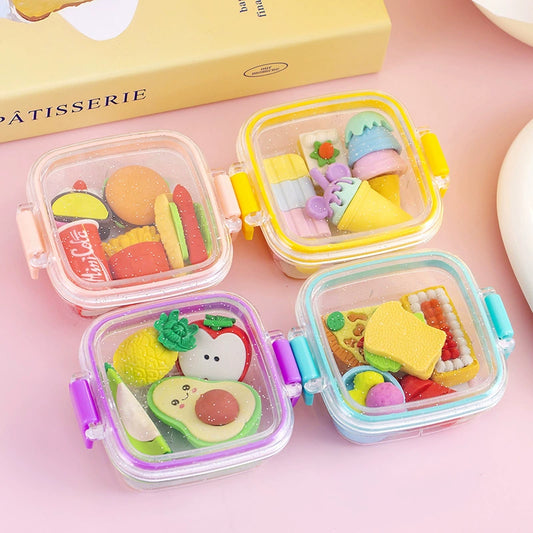 Cute food-shaped eraser set – realistic burger & donut &ice cream designs for school supplies or collectibles"