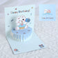 blue 3D pop-up cake birthday card with playful design, great for kids' birthdays or special occasions