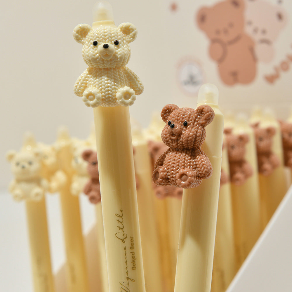 Cheese Bear Erasable Gel Pens – Soft Grip, Black & Crystal Blue, Brush Pen, ST Smooth Writing