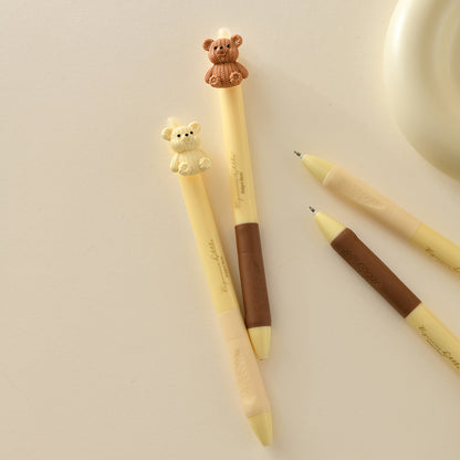 Cheese Bear Erasable Gel Pens – Soft Grip, Black & Crystal Blue, Brush Pen, ST Smooth Writing