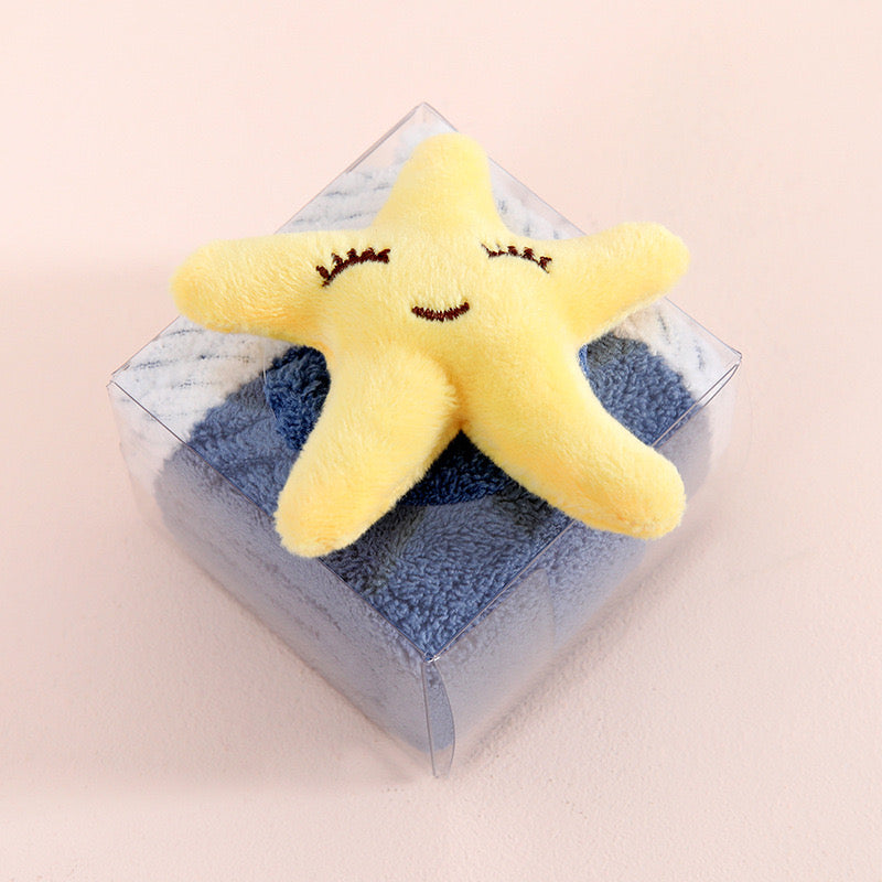 Adorable stuffed animal towel - soft plush toy that unfolds into a functional hooded towel for kids star