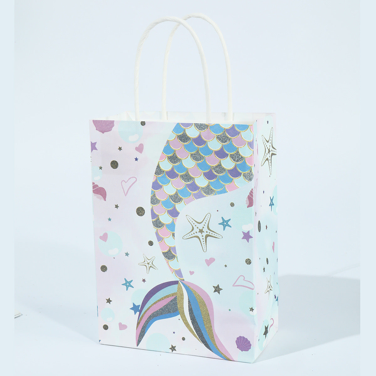 Pack of 10 shimmering mermaid goody bags with multicolor scales - perfect for kids' birthday parties, loot bags, or underwater-themed events