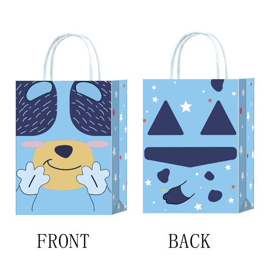 Cute dog-printed party favor bags (10-pack), ideal for kids' birthday celebrations or puppy-themed events.