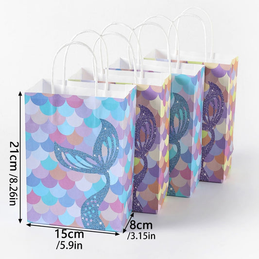 Glittery mermaid party favor bags (10-count) in rainbow colors - ideal for ocean birthday parties, girl's celebrations, or gift packaging
