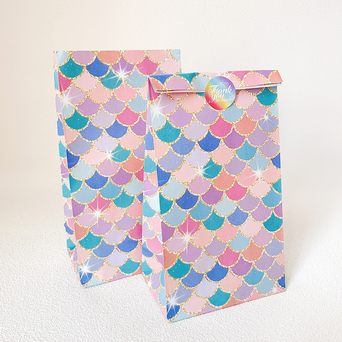 10 colorful mermaid loot bags with sparkling scales - great for pool parties,  summer celebration favor