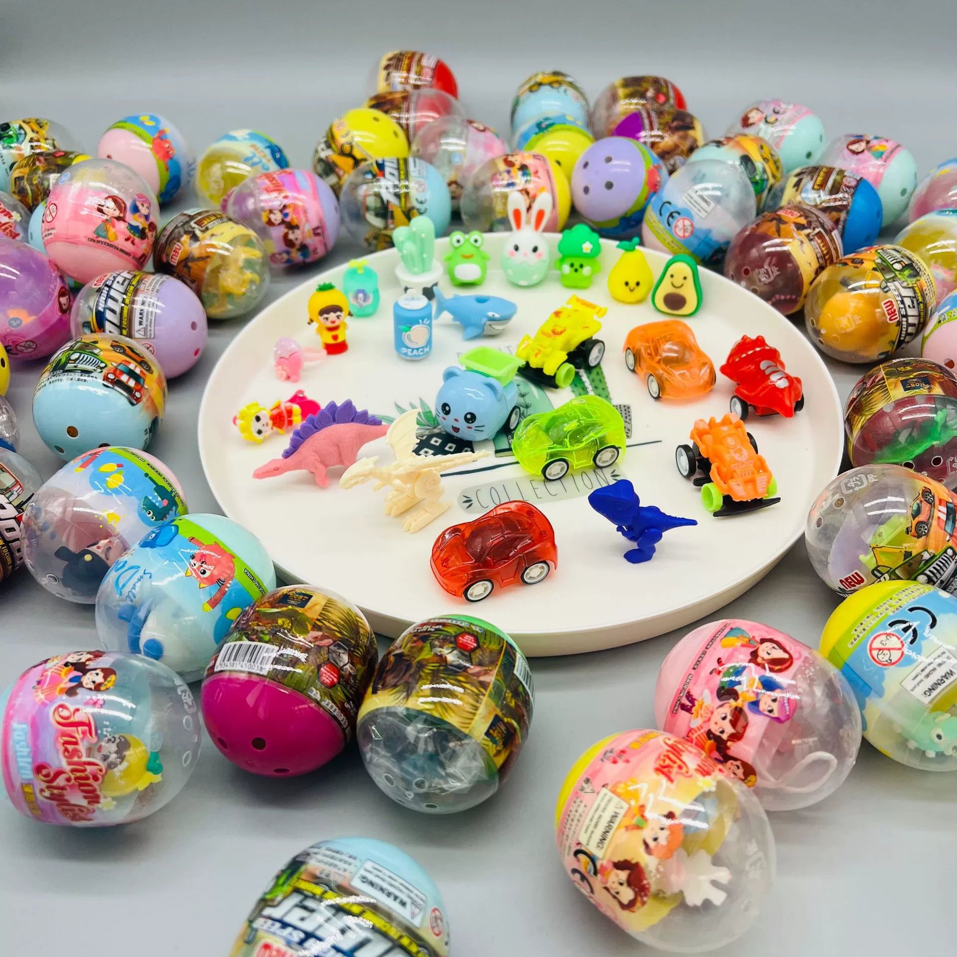 Colorful surprise egg with hidden toys inside, perfect for kids' birthday parties and Easter celebrations